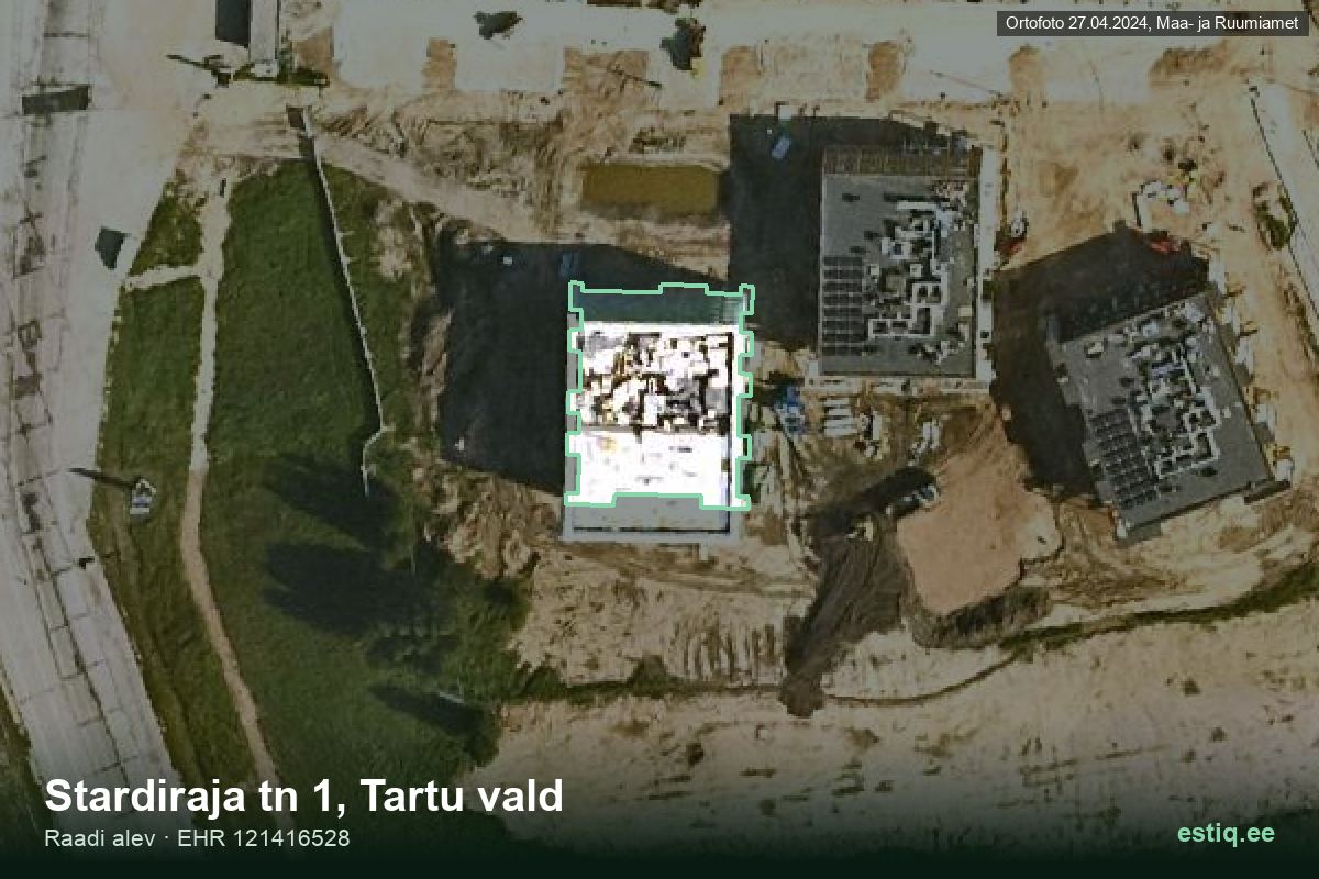 Stardiraja tänav 1, Tartu – hoone aerofoto, kontuur ehitisregistri (EHR) andmetest