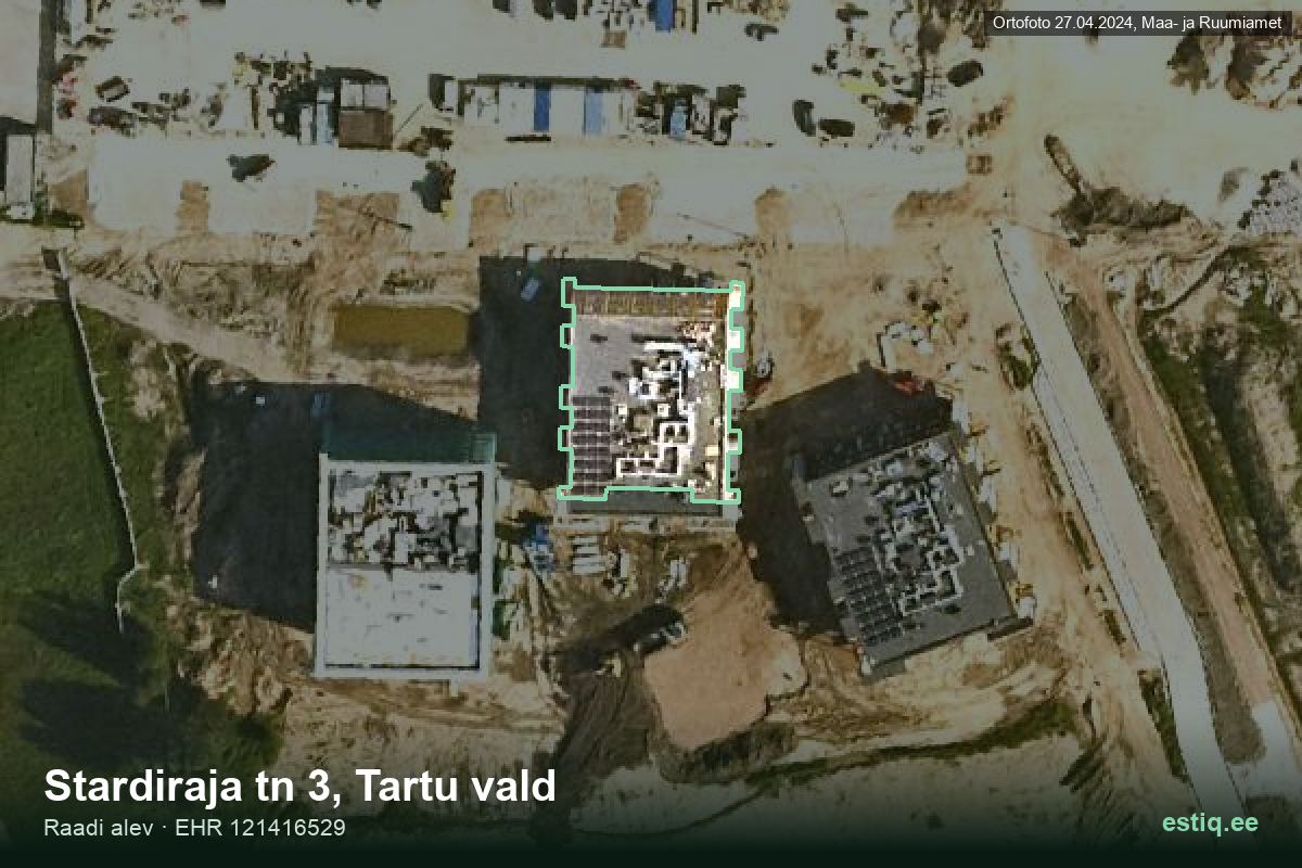 Stardiraja tänav 3, Tartu – hoone aerofoto, kontuur ehitisregistri (EHR) andmetest