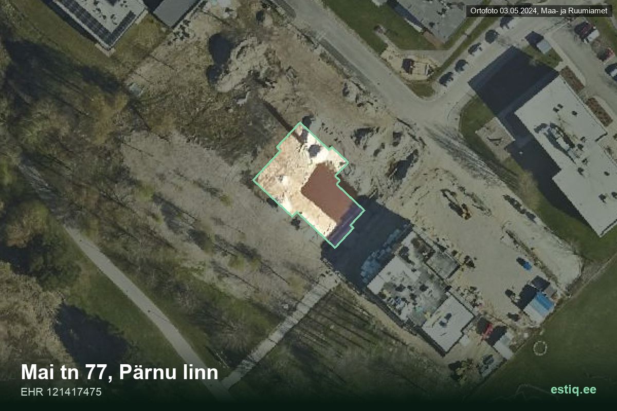 Mai tänav 77, Pärnu – hoone aerofoto, kontuur ehitisregistri (EHR) andmetest