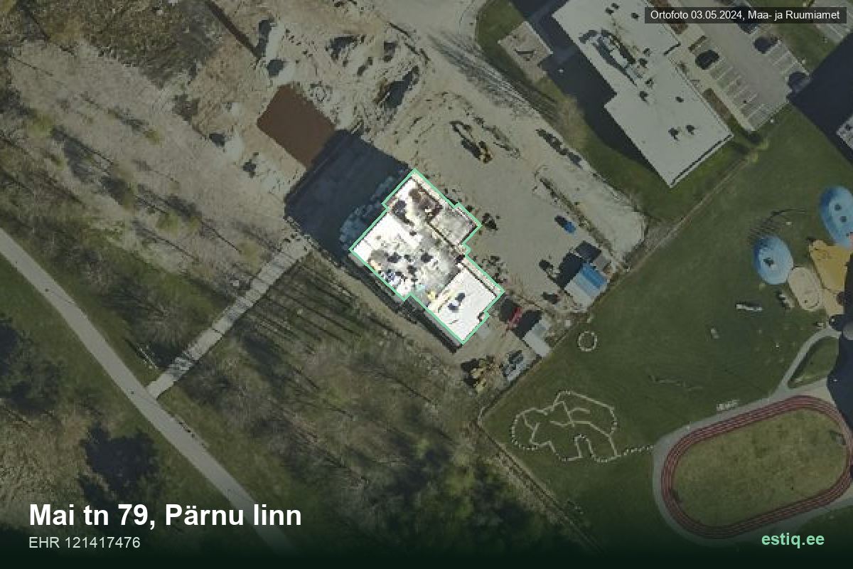 Mai tänav 79, Pärnu – hoone aerofoto, kontuur ehitisregistri (EHR) andmetest