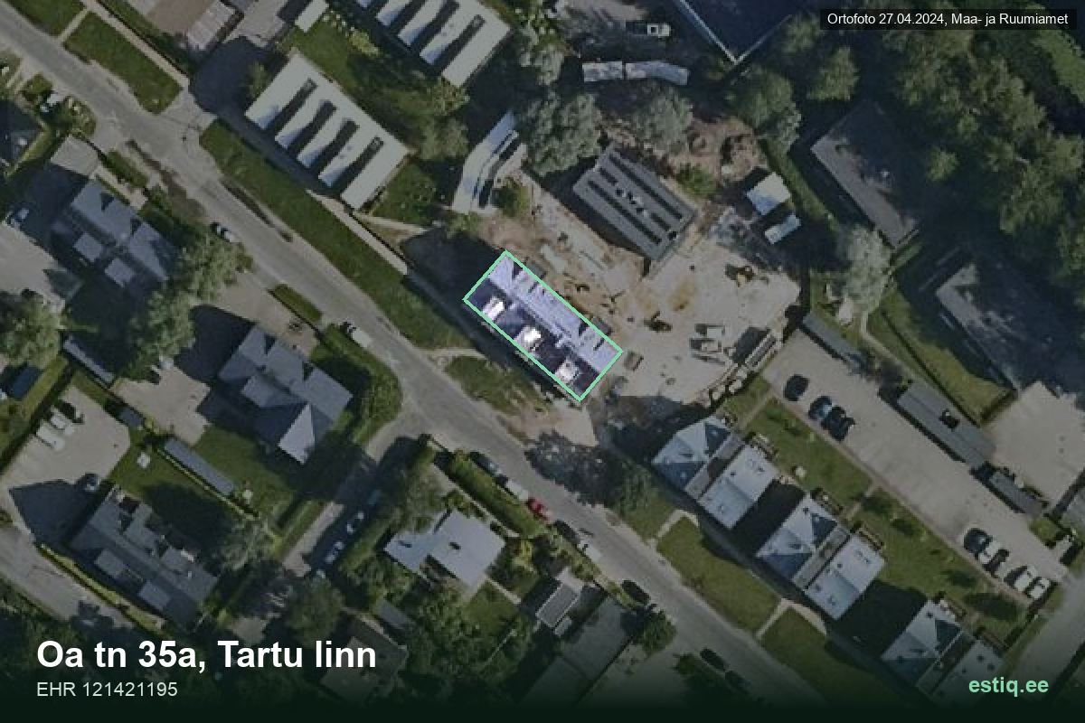 Oa tänav 35a, Tartu – hoone aerofoto, kontuur ehitisregistri (EHR) andmetest