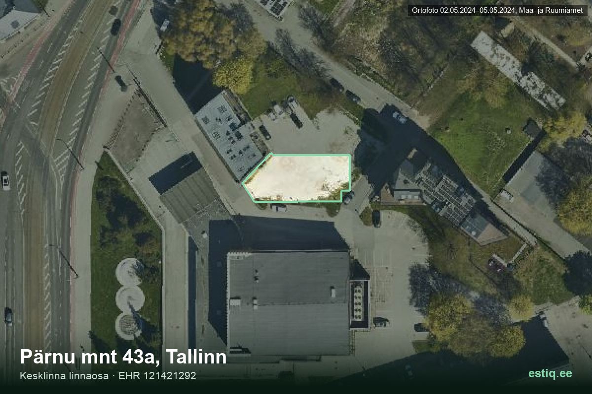 Pärnu mnt 43a, Tallinn – hoone aerofoto, kontuur ehitisregistri (EHR) andmetest