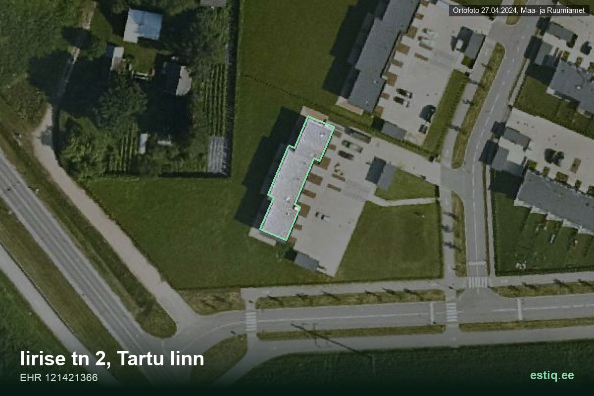 Iirise tänav 2, Tartu – hoone aerofoto, kontuur ehitisregistri (EHR) andmetest