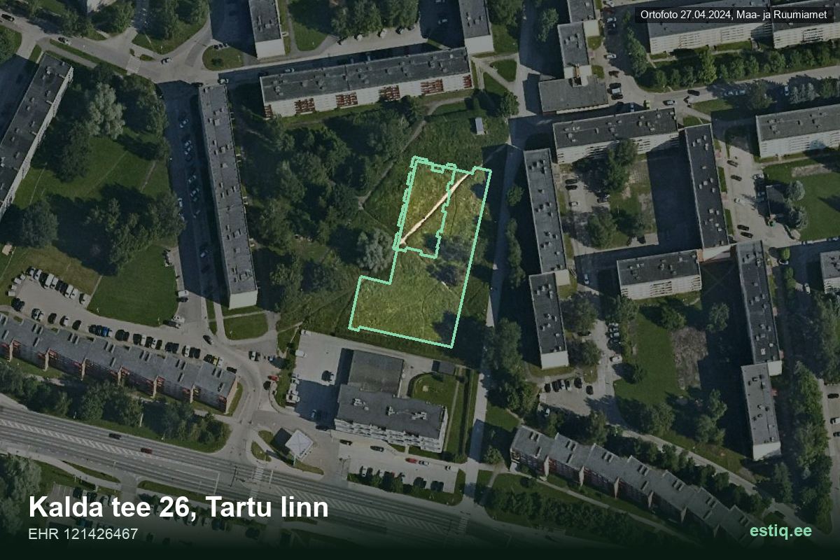 Kalda tee 26, Tartu – hoone aerofoto, kontuur ehitisregistri (EHR) andmetest