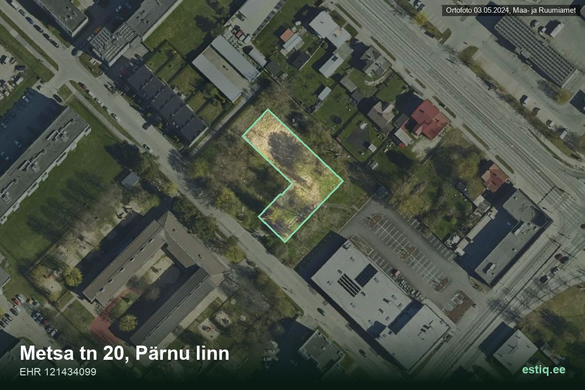 Metsa tänav 20, Pärnu – hoone aerofoto, kontuur ehitisregistri (EHR) andmetest