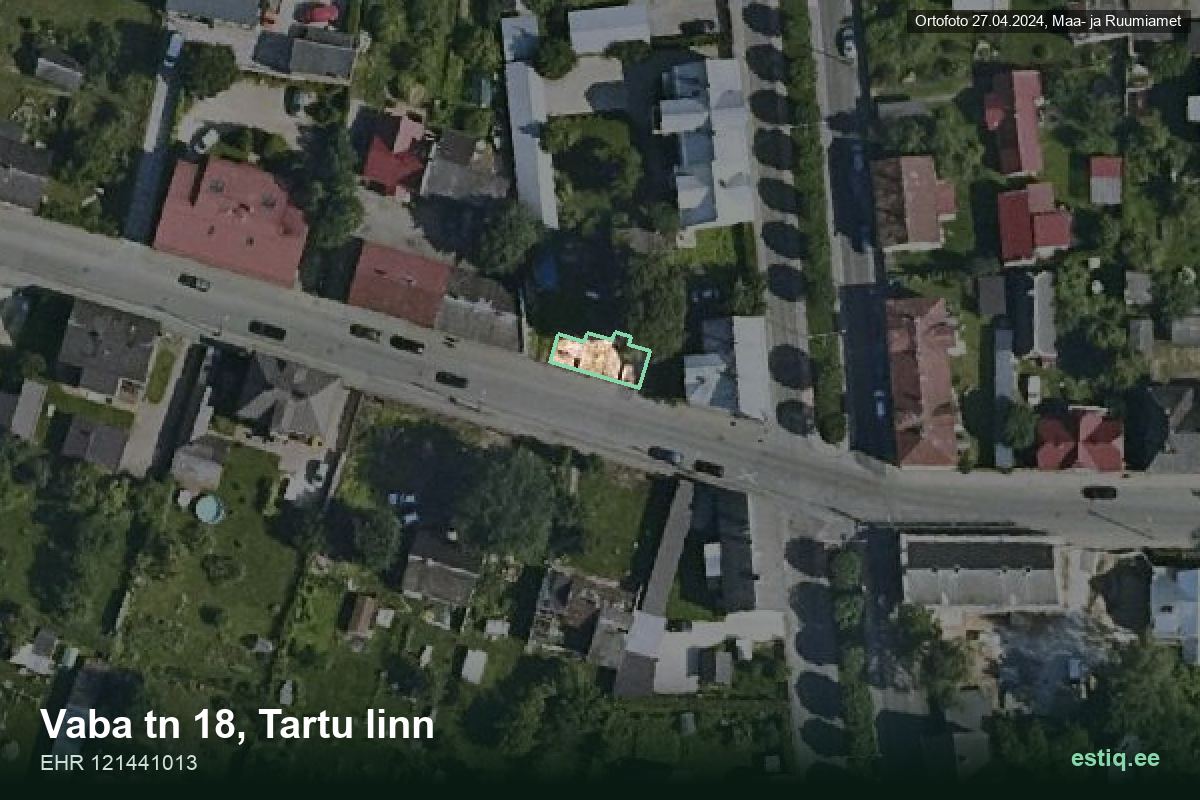 Vaba tänav 18, Tartu – hoone aerofoto, kontuur ehitisregistri (EHR) andmetest
