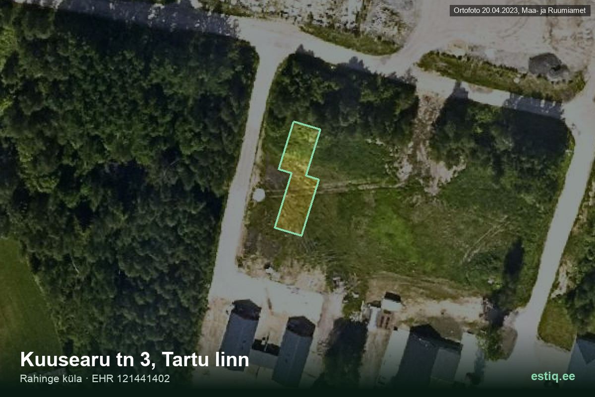 Kuusearu tänav 3, Tartu – hoone aerofoto, kontuur ehitisregistri (EHR) andmetest