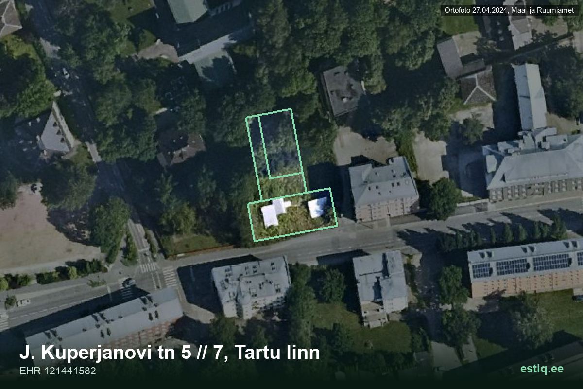 Kuperjanovi tänav 5, Tartu – hoone aerofoto, kontuur ehitisregistri (EHR) andmetest
