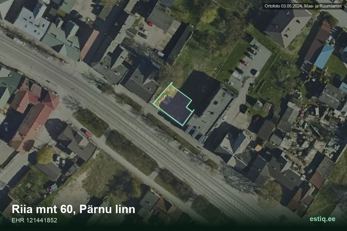 Riia mnt 60, Pärnu – hoone aerofoto, kontuur ehitisregistri (EHR) andmetest