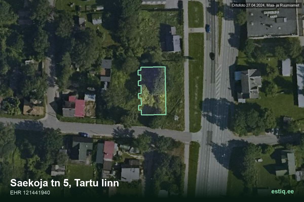 Saekoja tänav 5, Tartu – hoone aerofoto, kontuur ehitisregistri (EHR) andmetest