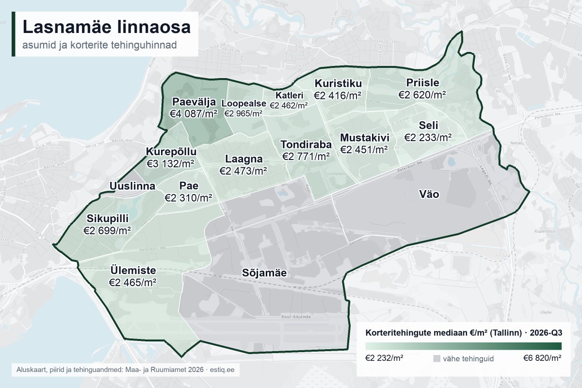 Lasnamäe linnaosa, Tallinn – asumite kaart korteritehingute mediaanhindadega €/m²