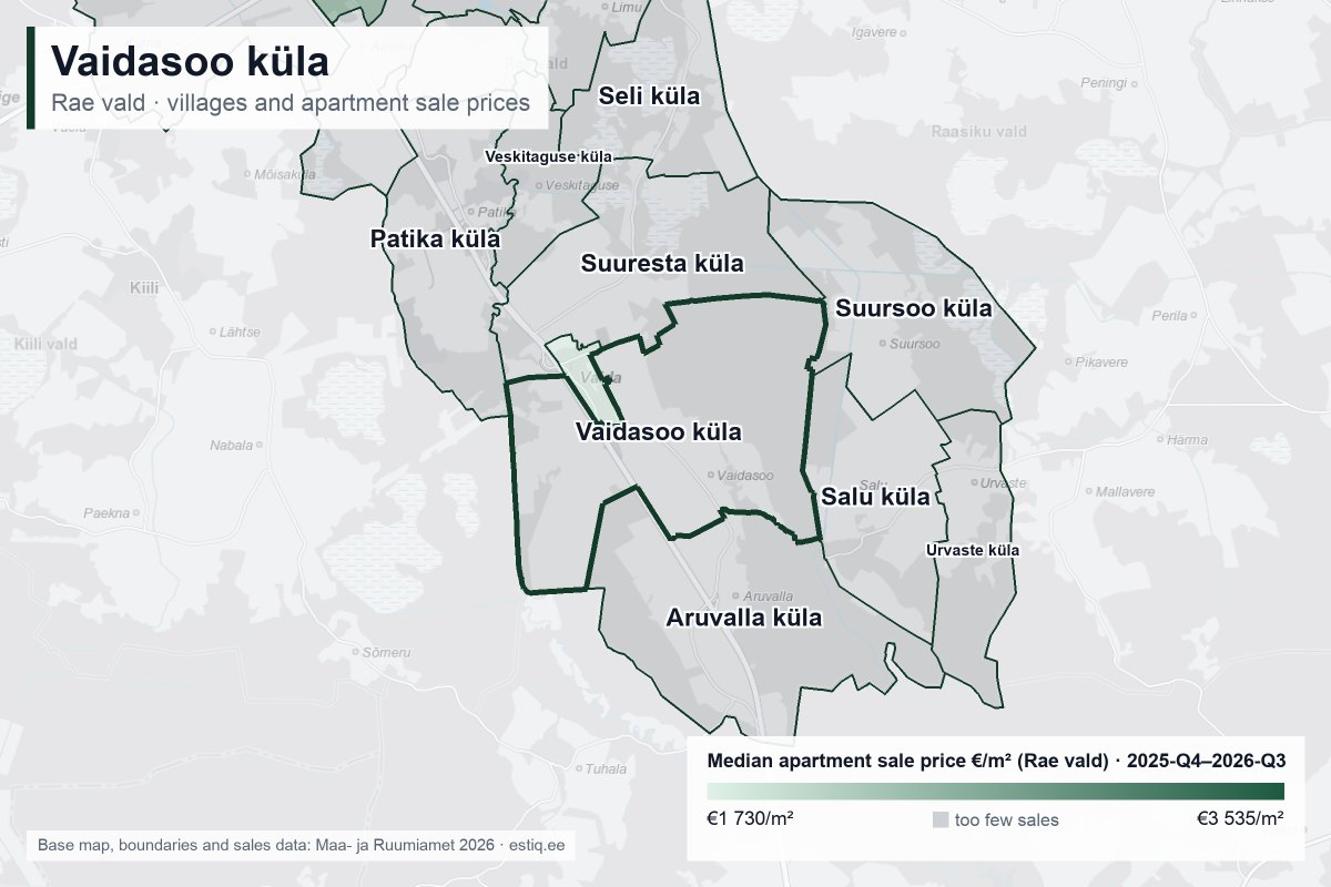 Vaidasoo küla, Rae vald – map of villages with median apartment sale prices €/m²