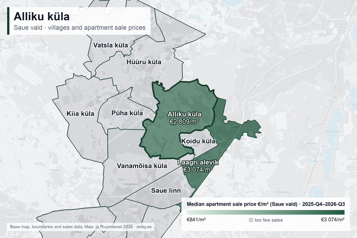 Alliku küla, Saue vald – map of villages with median apartment sale prices €/m²