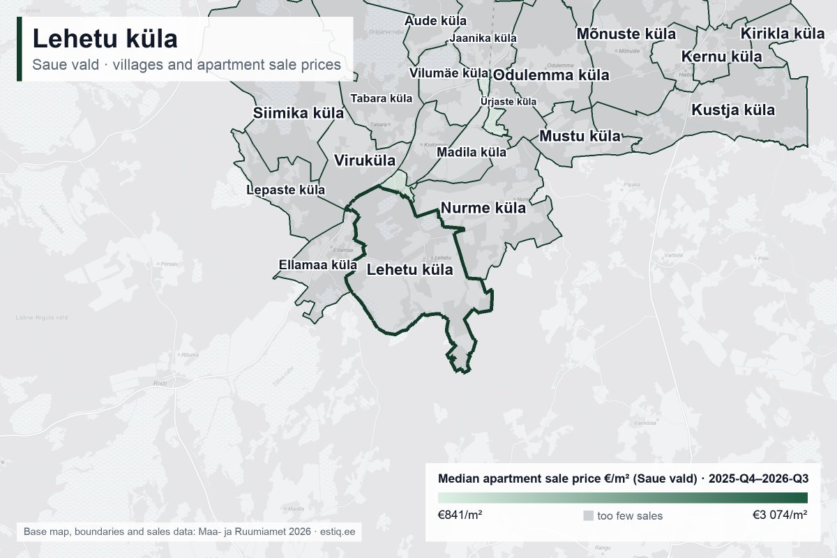 Lehetu küla, Saue vald – map of villages with median apartment sale prices €/m²