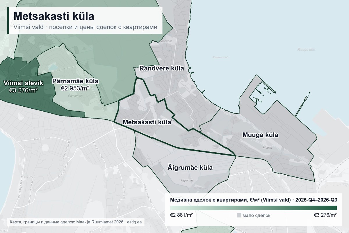 Metsakasti küla, Viimsi vald – карта посёлков с медианой цен сделок с квартирами €/м²