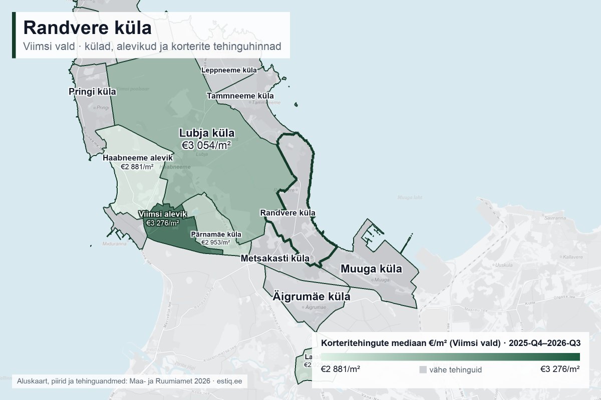 Randvere küla, Viimsi vald – külade ja alevike kaart korteritehingute mediaanhindadega €/m²